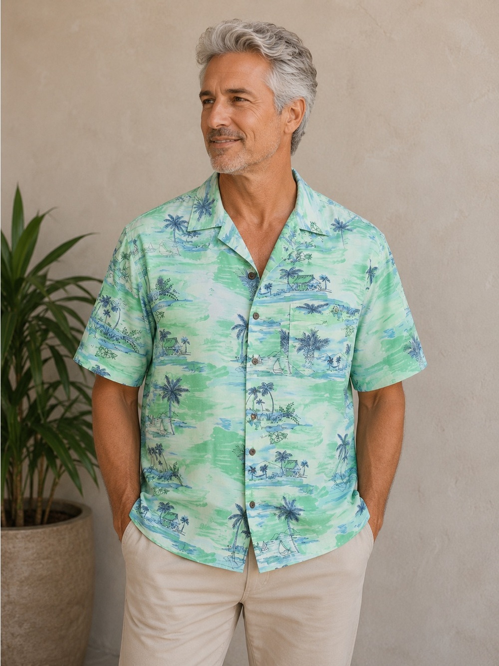 JOE MARLIN Hawaiian shirt men’s size large(42/44) shades of green blue